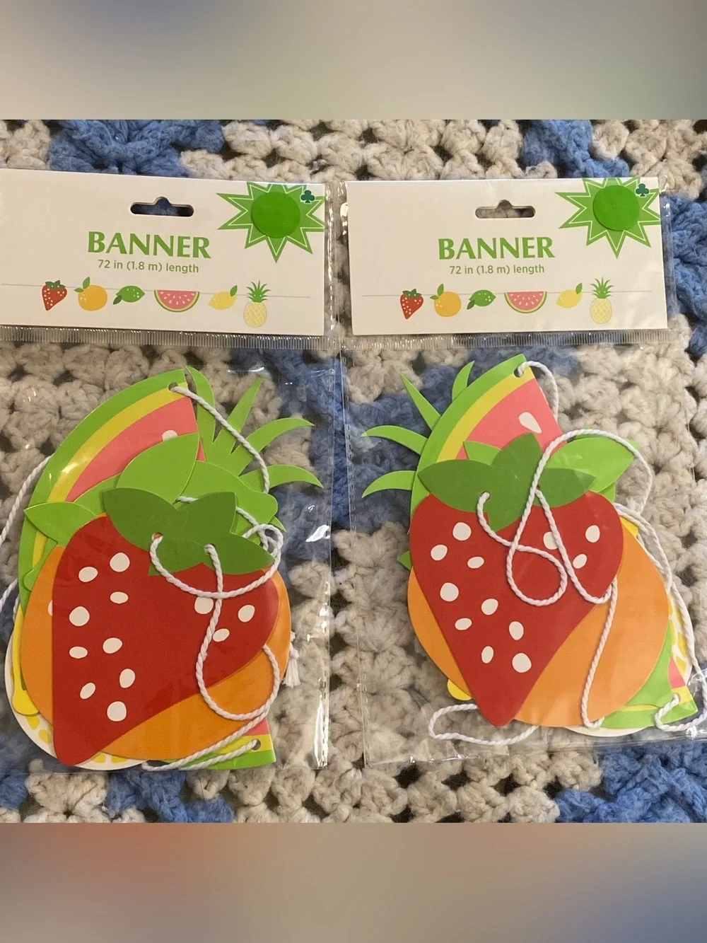 Set of 2 Summer Fruit Party Banner Decorations 72” Strawberry Watermelon Citrus